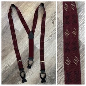 TRAFALGAR Suspenders Braces Leather Burgundy Abstract Diamond Office Work‎